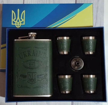 Набор подарочный MOONGRASS 6в1 UKRAINE Green фляга 266 ml/ лейка/ стопки 4шт