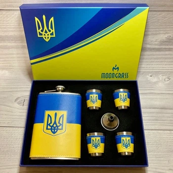 Набір подарунковий MOONGRASS 6в1 UKRAINE Герб України Blue фляга 266 ml/ лійка/ стопки 4шт