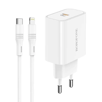 Адаптер сетевой BOROFONE Type-C to Lightning cable Easy Speed single port charger BA57A |Type-C, 20W/3A, PD/QC| белый
