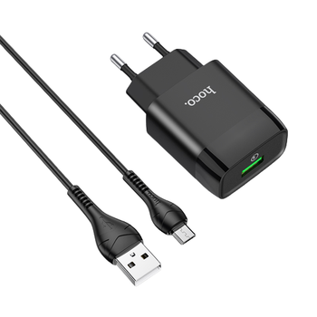 Адаптер мережевий Hoco Micro USB cable Glorious charger set C72Q |1USB, QC3.0/FCP/AFC, 3A, 18W| чорний