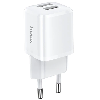 Адаптер сетевой Hoco Briar dual port charger N8 |2USB, 2.4A| (Safety Certified) белый
