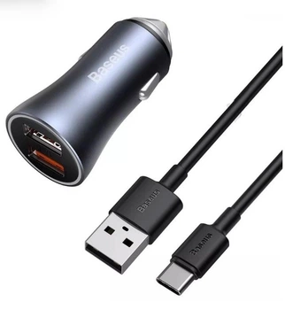 Адаптер автомобільний BASEUS Type-C cable Golden Contactor Pro Dual Quick Charger Car Charger |2USB, 5A/40W, QC| (TZCCJD-A0G) сірий