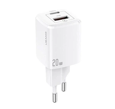 Адаптер сетевой USAMS T37 Super si Fast Charger US-CC128 |1USB/1Type-C, 20W, PD3.0/QC| белый