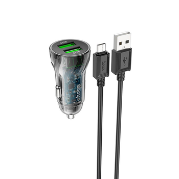 Адаптер автомобільний Hoco Micro USB cable Transparent Discovery Edition dual port Z47 |2USB, QC, 3A| чорний