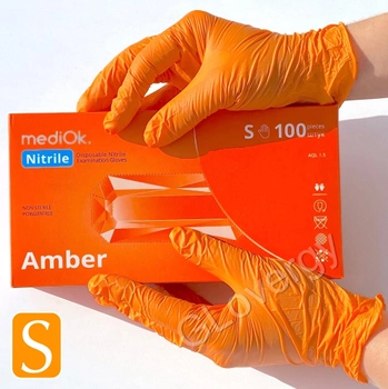Перчатки нитриловые Mediok Amber размер S оранжевого цвета 100 шт