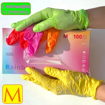 Рукавички нітрилові різнокольорові (5 кольорів) Mediok Rainbow розмір M, 100 шт
