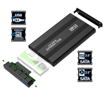 Алюминиевый USB 3.0 внешний карман переходник для SSD/HDD диска SATA III 2.5” черный (4019343)
