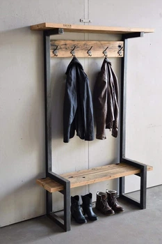 Дизайнерская Напольная вешалка в стиле Loft Design 80x40x190h Черный/Дерево ATL009