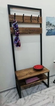 Дизайнерская Напольная вешалка в стиле Loft Design 80x30x200h Черный/Дерево ATL897