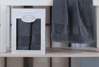 Набор из 2-х махровых полотенец Gulcan. Ornament dark grey-50х90+70х140 (2 предмета)