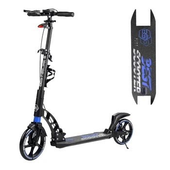 Двухколесный складной самокат Best Scooter 90166-B, колеса PU 230/200, дисковый тормоз, амортизаторы, Черно-синий