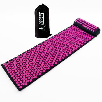 Масажний килимок Аплікатор Кузнєцова + валик масажер для спини/шиї/ніг/стоп/голови/тіла OSPORT Pro (n-0006) Чорно-рожевий