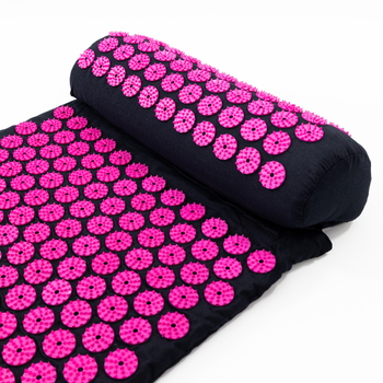 Масажний килимок Аплікатор Кузнєцова + валик масажер для спини/шиї/ніг/стоп/голови/тіла OSPORT Pro (n-0006) Чорно-рожевий