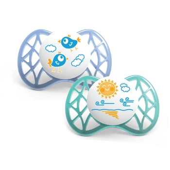 Парные пустышки ортодонтической формы Nuvita Air 0m+ птички/солнышко (NV7061Boy)