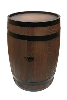 Мини бар Domza из бочки на 150 литров с одной дверкой и полочкой темное дерево и черные обручи