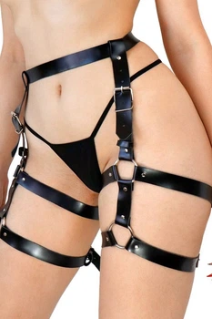 Кожаные гартеры на ноги Art of Sex Melani Leather garters Черные XS/S/M