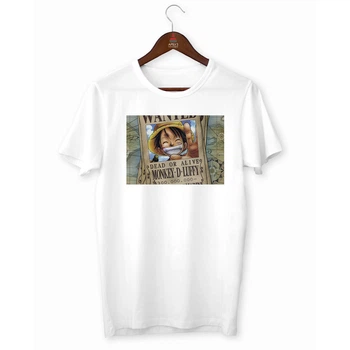 Футболка белая с аниме принтом "One Piece Ван-Пис Розыскная листовка Monkey D. Luffy Монки Д. Луффи " Push IT M