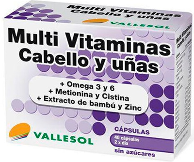 Kompleks witamin i minerałów Vallesol Multi Vitamins Hair and Nails 40 Capsules (8424657039039)