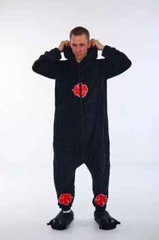 Кігурумі Піжама Сліп для хлопчиків та підлітків Kigurumi Косплей Аніме Наруто Акацукі Akatsuki Cosplay Чорний ХL 175-182 см. (1107/3)