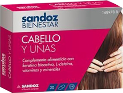 Комплекс вітамінів та мінералів Sandoz Bienestar Cabello y Uñas Complemento Alimenticio 90 капсул (8470001937056)