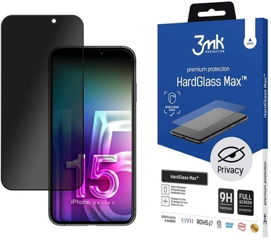 Захисне скло 3MK HardGlass Max Privacy для iPhone 15 Black (5903108531078)