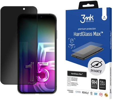 Szkło hartowane 3MK HardGlass Max Privacy dla iPhone 15 Pro Max czarne (5903108529105)