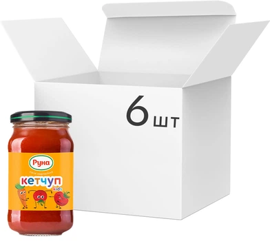 Упаковка кетчупа Руна Нежный для детей 230 г х 6 шт (4820267040290)