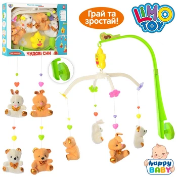 Карусель на кроватку, заводная, подвески 4шт, плюш, D062 Limo Toy