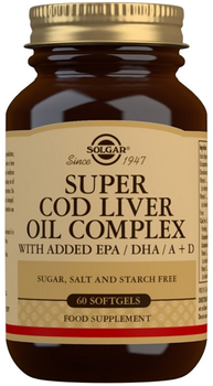 Kwasy tłuszczowe Solgar Super Cod Liver Oil Complex 60 Softgels (33984311701)