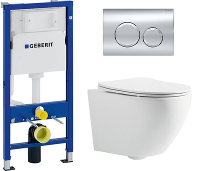 Инсталляция GEBERIT Duofix 458.103.00.1 с панелью смыва Delta 20 115.127.21.1 хром глянцевый + унитаз DEVIT Universal Rimless 3020162 с сиденьем Soft Close дюропласт