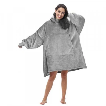 Плед худі Huggle Hoodie з капюшоном 80*100 см толстовка оверсайз кофта м'який флісовий з рукавами для дому сірий XL