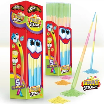 Упаковка трубочок із кислою пудрою JOHNY BEE SOUR Fruit Straws XXL 150шт 50см!