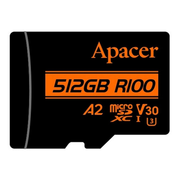 Карта памяти microSDXC Apacer A2 512Gb class 10 V30 (R100MB/s, W80MB/s) +SD-адаптер AP512GMCSX10U8-R