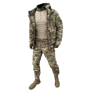 Чоловічий камуфляжний тактичнй костюм HAN WILD M65 Multicam 3в1 Куртка флісова, Убакс і Штани із Захистом колін