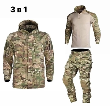 Чоловічий камуфляжний польовий тактичний літній костюм 3в1 HAN WILD M65 Multicam Куртка, Убакс і Штани з наколінниками