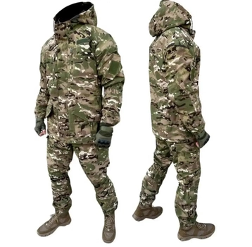Мужской камуфляжный тактический теплый костюм Горка 5 GS Multicam Рип-стоп на флисе зимний: Куртка, Брюки, Подтяжки