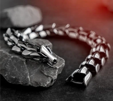 Стальной скандинавский мужской браслет Дракон на руку из нержавеющей стали 21 см серебристого цвета