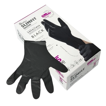 Одноразовые перчатки Slimfit,TPE, черный, S, 100 шт Reflex