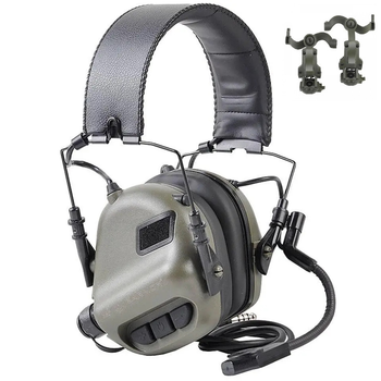 Тактичні активні навушники Earmor М32 + кріплення чебурашка OPS Core Оливковий (900896) Kali