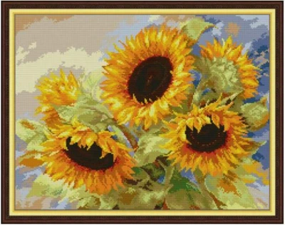 Набор для вышивания по нанесённой на канву схеме "Sunflower 10". AIDA 14CT printed 48*38 см
