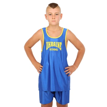 Форма для бокса детская боксерская форма Zelart Ukraine 8942 размер XL (155-165см) Blue-Yellow