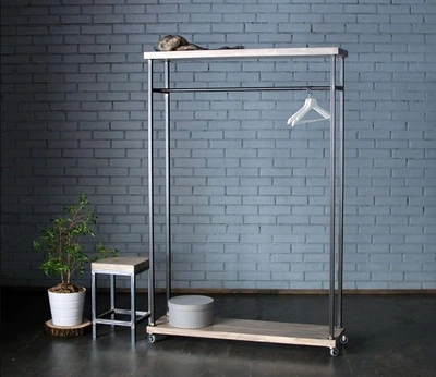 Дизайнерская Напольная вешалка в стиле Loft Design 100x40x180h Черный/Дерево ATL362