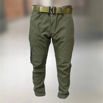 Брюки тактические софтшелл с флисом Combat, размер XXL, цвет Олива, утепленные брюки для военных
