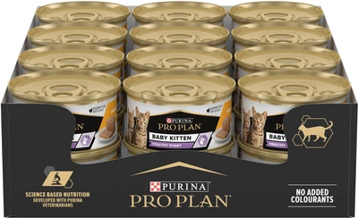 Упаковка влажного корма для котят после отлучения от матери Purina Pro Plan Baby Kitten Healthy Start мусс с курицей 85 г х 24 шт (8445290673701/7613036693479)