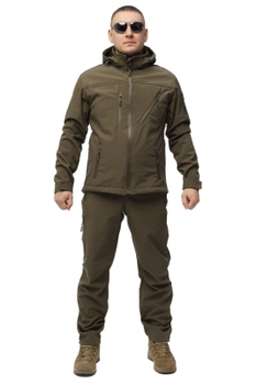 Костюм демісезонний чоловічий Soft shel на флісі Олива 58 штани куртка з капюшоном з водонепроникного та вітронепродувного матеріалу повсякденний
