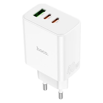 Мережевий Зарядний пристрій Hoco C126A Pure PD+QC 40W(2C1A)|1 USB-A, 2 Type C|адаптер з швидкою зарядкою Білий