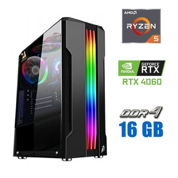 Игровой ПК Tower / AMD Ryzen 5 5500 (6 (12) ядер по 3.6 - 4.2 GHz) / 16 GB DDR4 / 480 GB SSD / nVidia GeForce RTX 4060, 8 GB GDDR6, 128-bit / 600W