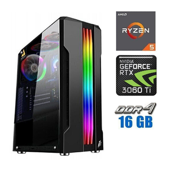 Игровой ПК Tower / AMD Ryzen 5 3600 (6 (12) ядер по 3.6 - 4.2 GHz) / 16 GB DDR4 / 480 GB SSD / nVidia GeForce RTX 3060 Ti, 8 GB GDDR6, 256-bit / 600W