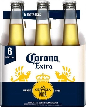 Упаковка пива Corona Extra світле пастеризоване 4.5% 0.33 л х 6 шт (7501064199851)