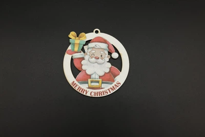 Новорічна іграшка з УФ-друком Санта Клаус Merry Christmas кругла на ялинку 8 см Різнокольоровий (НР-360)